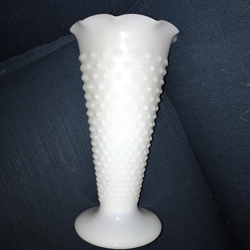 Unique Vintage White Hobnail Vase